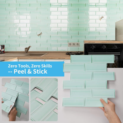 Art3d 10-Pack Heavy-Duty Peel and Stick Backsplash, 12 x 12 Inch Vinyl Seaglass Subway Design Stick on Wall Tile for Kitchen Living Room Home Decor, White