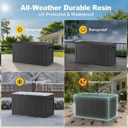 320 Gallon Outdoor Storage Box Resin Deck Box All Weather Waterproof Large Lockable Storage Container Deck Box for Patio Furniture, Garden Tools, Lockable, Black