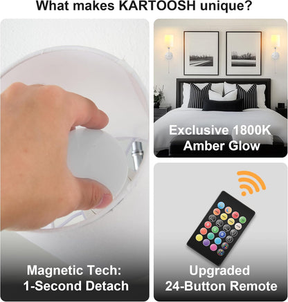 Battery Operated Wall Sconces Set of Two,Wireless Rechargeable Wall Light With Remote Control, Dimmable, Amber Light/Warm White/Natural White/Daylight/RGB, Timer,for Living Room,Bedroom,Entryway,Gold