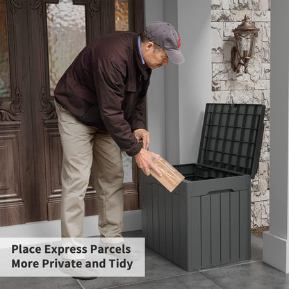 Flamaker Outdoor Storage Box 80 Gallon Resin Waterproof Deck Box Delivery Box with Wood Texture Large Storage Bin for Patio Cushions, (Grey)