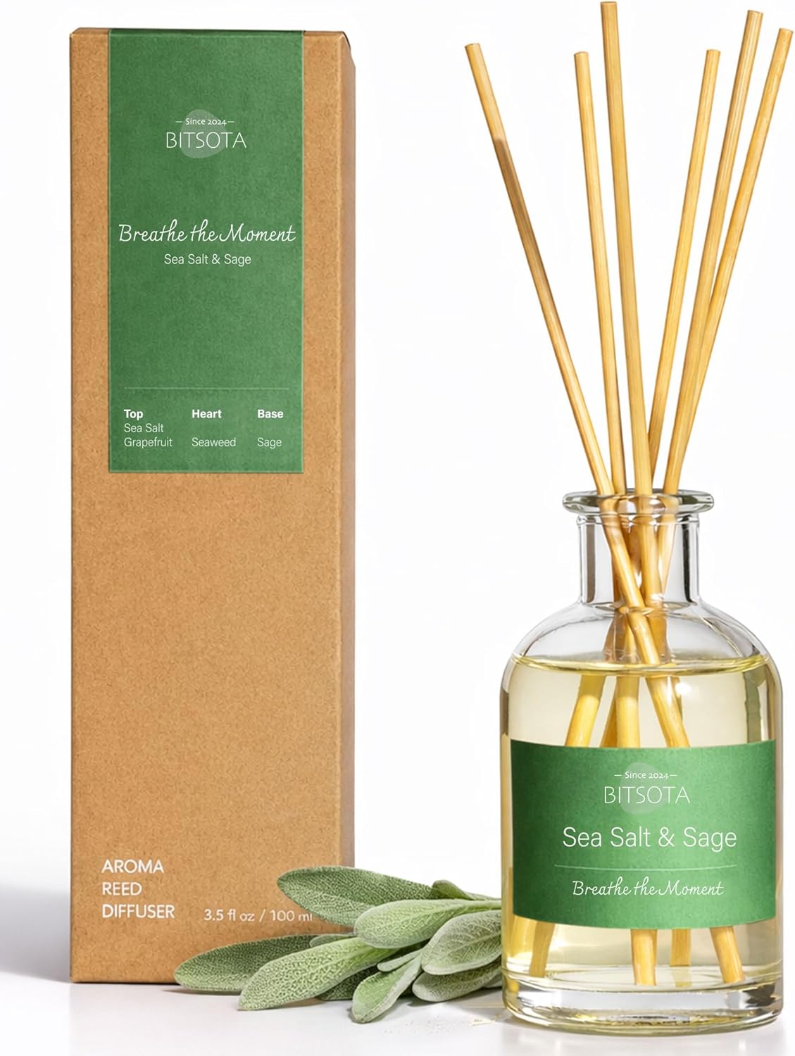 Natural Reed Diffuser Set, Fresh Lemon 3.52 oz (100ml) Scented Diffuser with Sticks Home Fragrance Reed Diffuser for Bathroom Shelf Decor, Ideal Gift for Woman