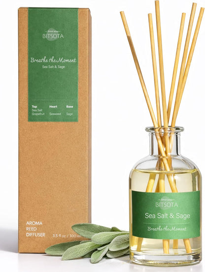 Natural Reed Diffuser Set, Fresh Lemon 3.52 oz (100ml) Scented Diffuser with Sticks Home Fragrance Reed Diffuser for Bathroom Shelf Decor, Ideal Gift for Woman