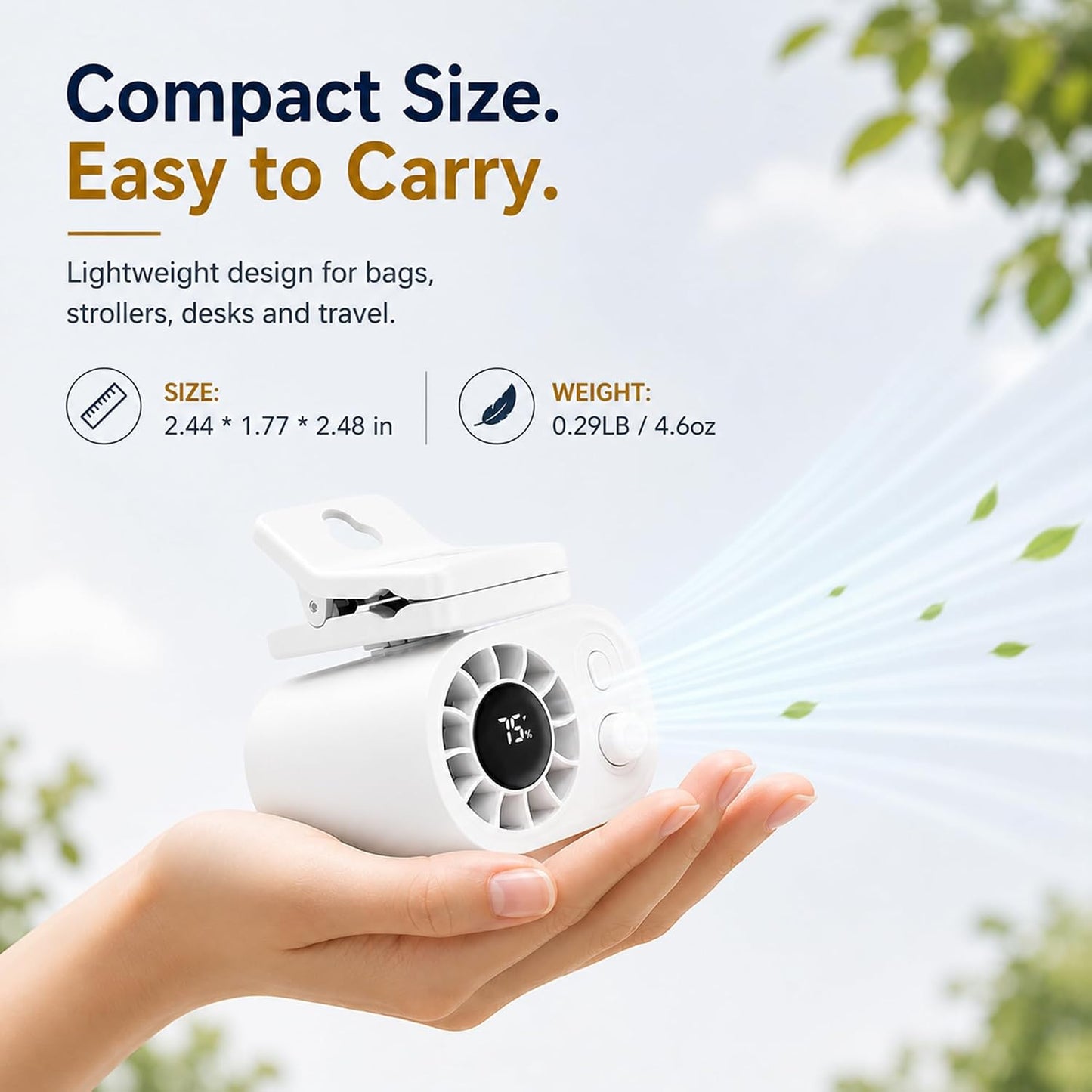 Portable Clip on Fan, 100-Speed Mini Rechargeable Personal Waist Fan | Portable personal fan with strong clamp and 360° airflow for strollers, office desks, golf carts, car seats and camping.