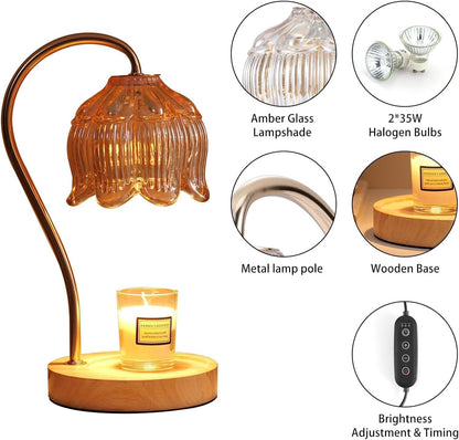 Fragrance Candle Warmer Lamp with 2 Bulbs Electric Candle Warmer with Timer & Dimmer for Home Decor