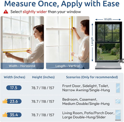 rabbitgoo Privacy Window Film Non Adhesive Frosted Glass Sun Blocking Self Static Cling Decorative for Home Kitchen Living Room, Removable and Reusable, 17.5 X 78.7 inches