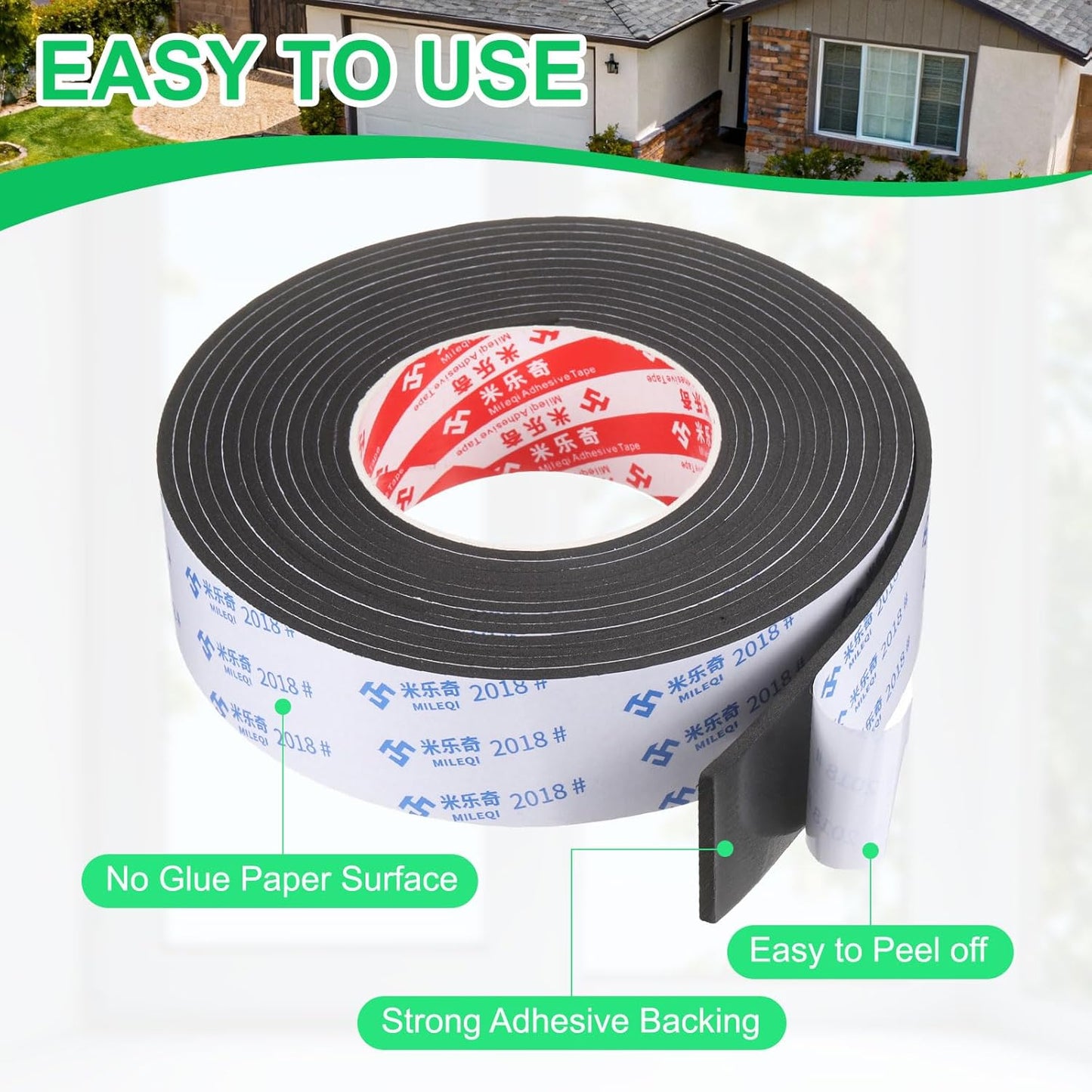 PATIKIL Sponge Rubber Foam Tape, 5/8" W x 1/8" t x 16.4ft l Self-Adhesive Foam Insulation Tape Weather Stripping for Window Door Soundproofing Weatherstrip AC Seal Strip, Black