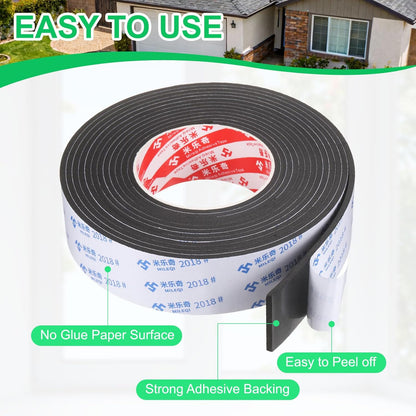 PATIKIL Sponge Rubber Foam Tape, 5/8" W x 1/8" t x 16.4ft l Self-Adhesive Foam Insulation Tape Weather Stripping for Window Door Soundproofing Weatherstrip AC Seal Strip, Black