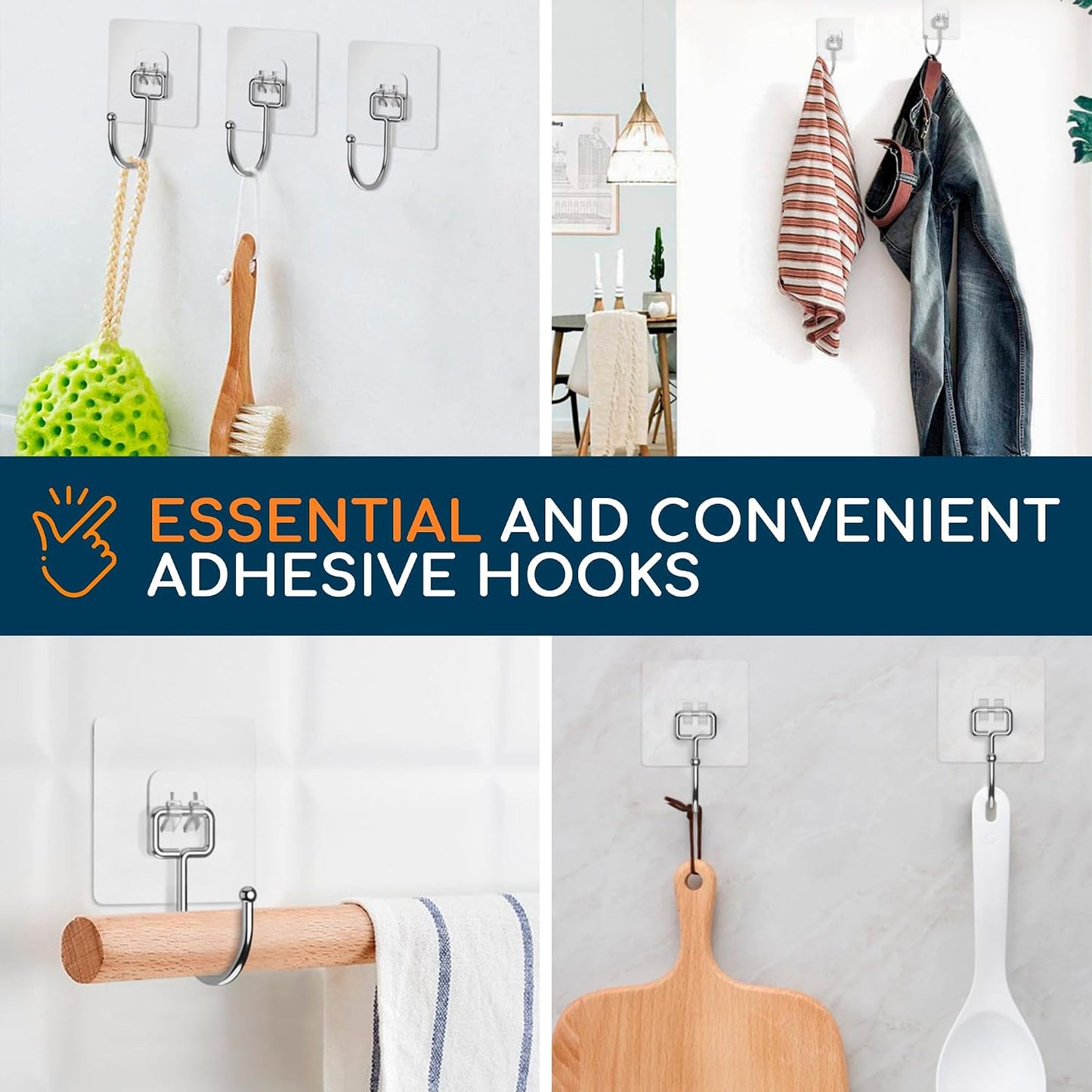 GLUIT Adhesive Wall Hooks for Hanging Heavy Duty 22 lbs Hooks for Walls No Drill, Towel Sticky Clear Hook, Waterproof, Home, Bathroom, Kitchen, Office, and Outdoor 12 Pack