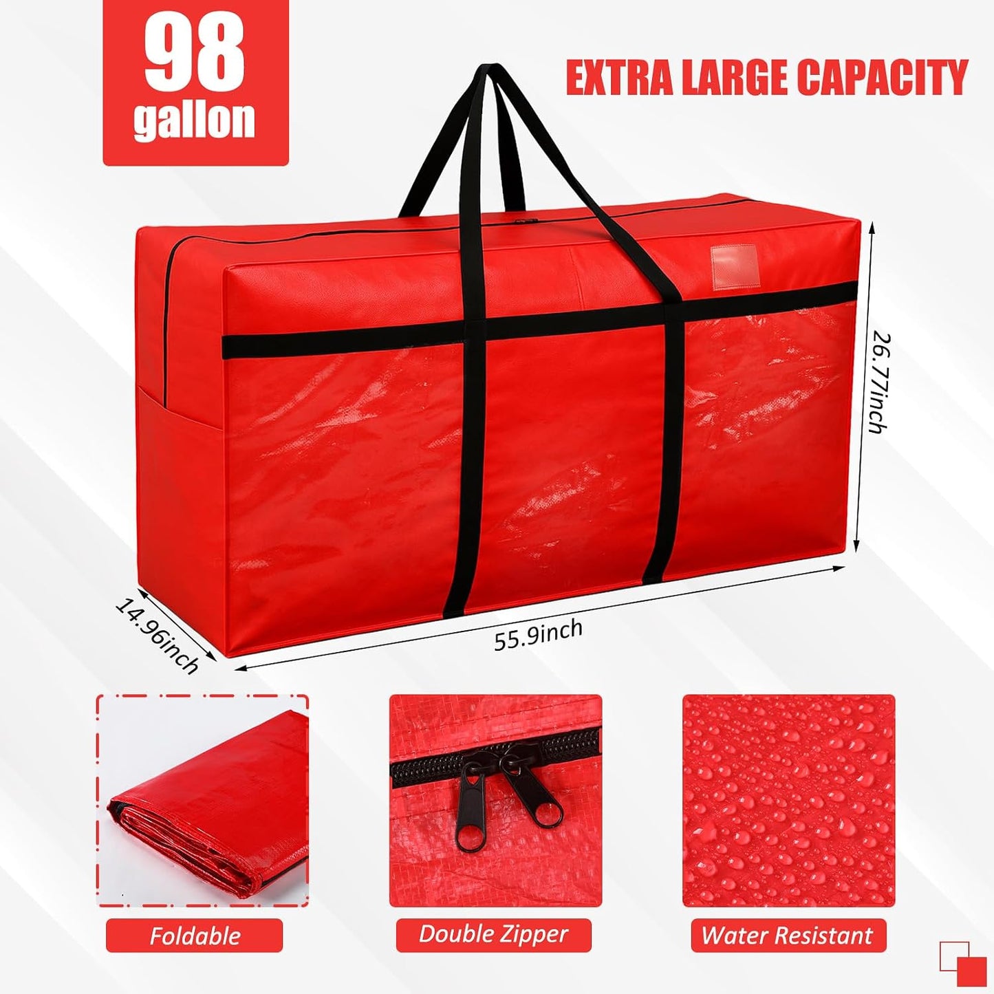 Windyun 4 Pack 57 Gallon Extra Large Moving Bags XXL Heavy Duty Storage Bag with Strong Zipper Handle Jumbo Big Tote Box Foldable for College Dorm Travel Clothes Duffle Blanket Pillow(Red)