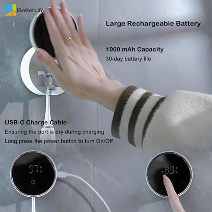Toothbrush Holders Cleaner & Dryer for Bathroom - Mirror Wall Mounted [Rechargeable, Auto Sensor Open/Close Lid, LED Smart Screen] Adhesive Electric Tooth Brush Razor Holder with Cover for Home Travel