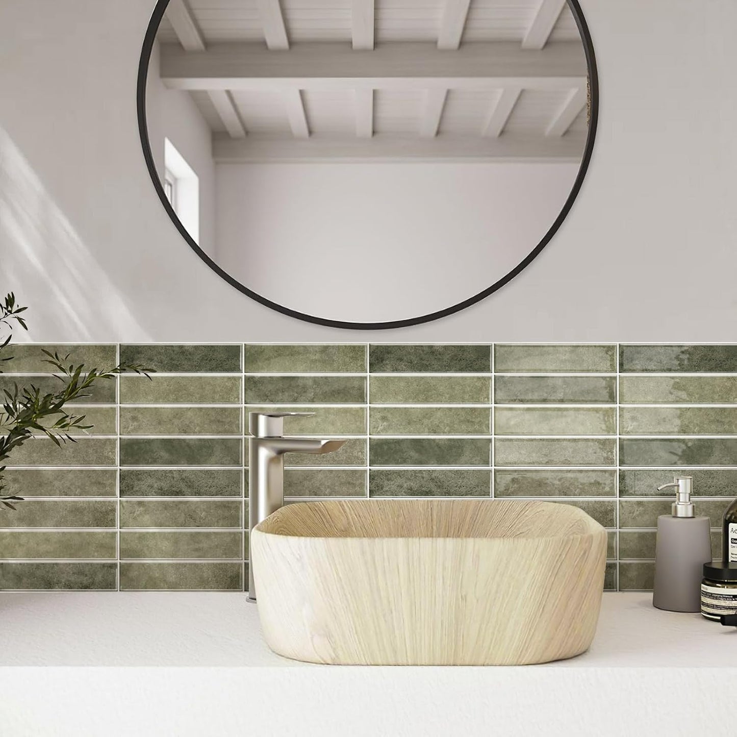 Alwayspon 10 Sheets 12x12inch Beige 3D Vinyl Backsplash Tiles, Self-Adhesive Peel and Stick Wall Tile Stickers Stick on Subway Tiles for Kitchen Bathroom Wall