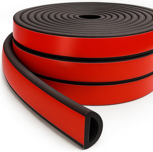 Weather Stripping Door Seal Strip 26FT – EPDM D-Shape Foam Rubber with Tape for Home Door, Window, Garage, RV, Truck, Boat, Marine Hatch – 0.75"x0.375"