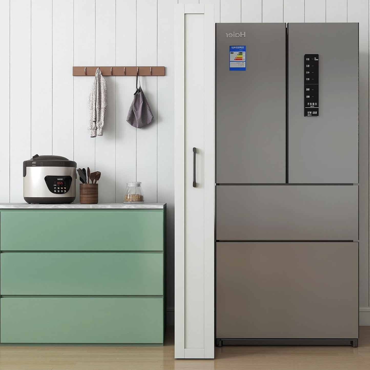 71" Tall Narrow Pantry Cabinet on Wheels, 7 Tier Slim Pull Out Pantry Cabinet 7.87"W Rolling Spice Rack Next to Fridge, Rolling Kitchen Storage Shelf with Handle for Narrow Small Space (Walnut)