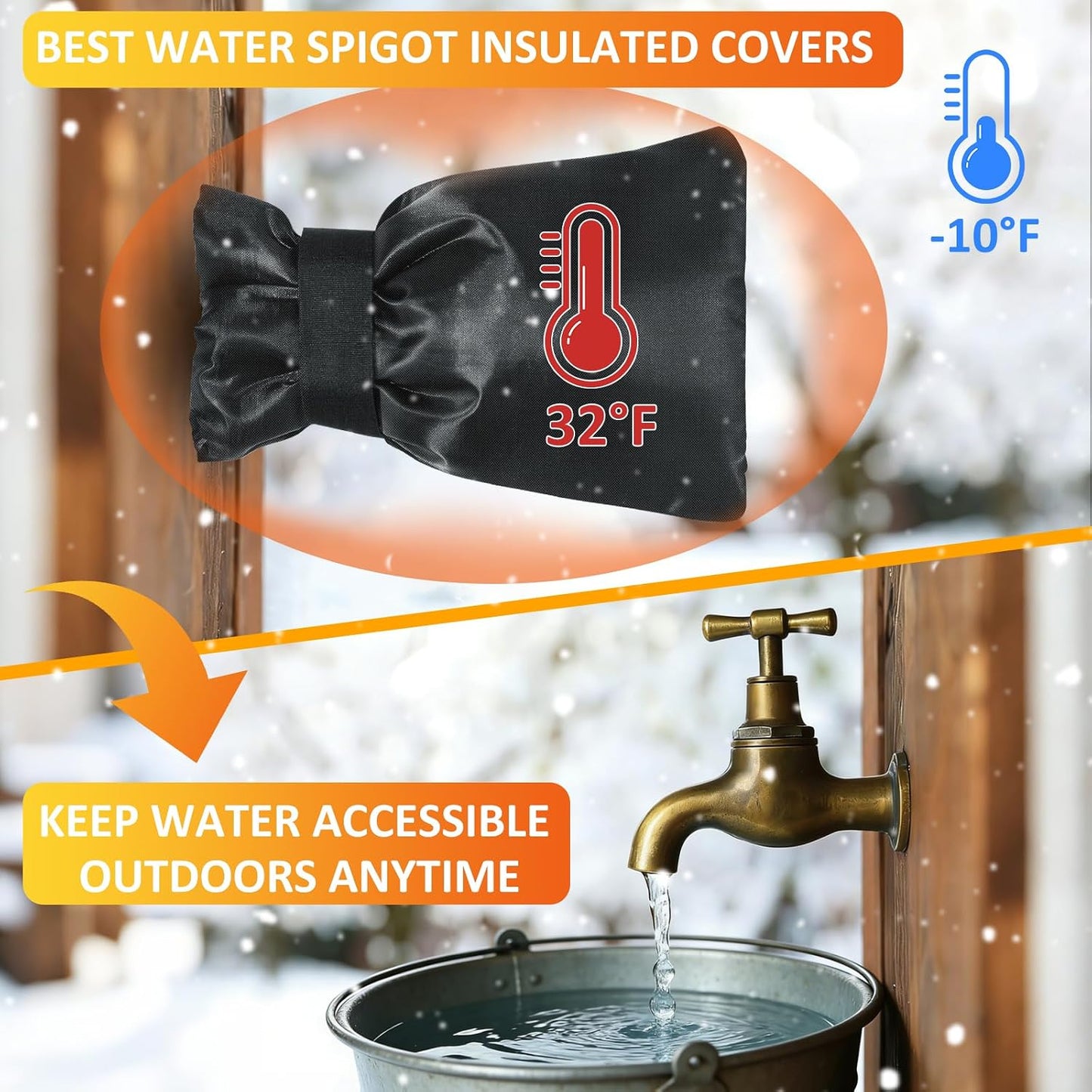 TUPI 2 Pack Outdoor Faucet Covers for Winter | Pro Freeze Protection | Waterproof Spigot Cover, Reusable Winter Insulated Faucet Pipe Protector for Outside Spigot, Hose bib, Water Tap, 8.5" H x6.1 W