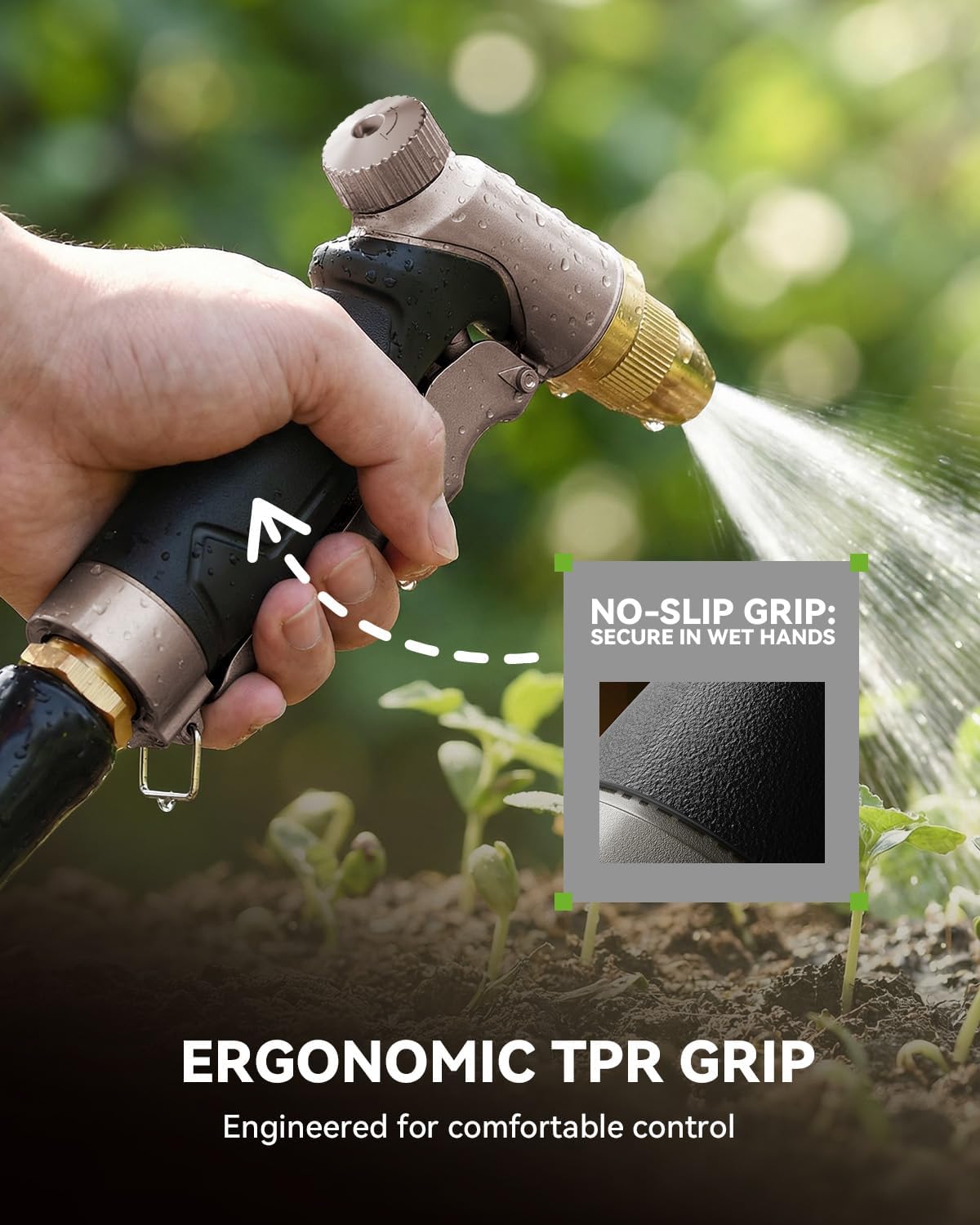 RAINPOINT Garden Hose Nozzle, 100% Heavy Duty Metal Hose Sprayer, High Pressure Water Hose Nozzle with Adjustable Spray Patterns and Flow Control for Watering Plants, Car Washing, Pet Washing, Gold