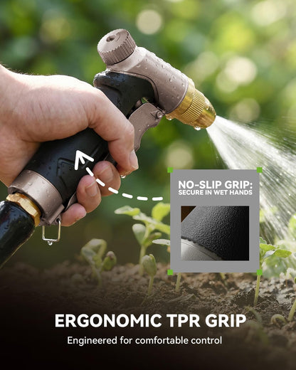 RAINPOINT Garden Hose Nozzle, 100% Heavy Duty Metal Hose Sprayer, High Pressure Water Hose Nozzle with Adjustable Spray Patterns and Flow Control for Watering Plants, Car Washing, Pet Washing, Gold