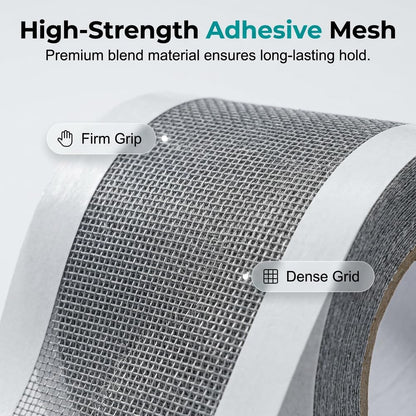 Strong Adhesive Screen Repair Tape, Window Screen Repair Kit, Fiberglass Mesh Screen Repair Kit for Window and Door, Self-Adhesive Patch for RV, Tent, Pool, Patio, Porch Netting (1 PCS, 3 IN*18 FT)