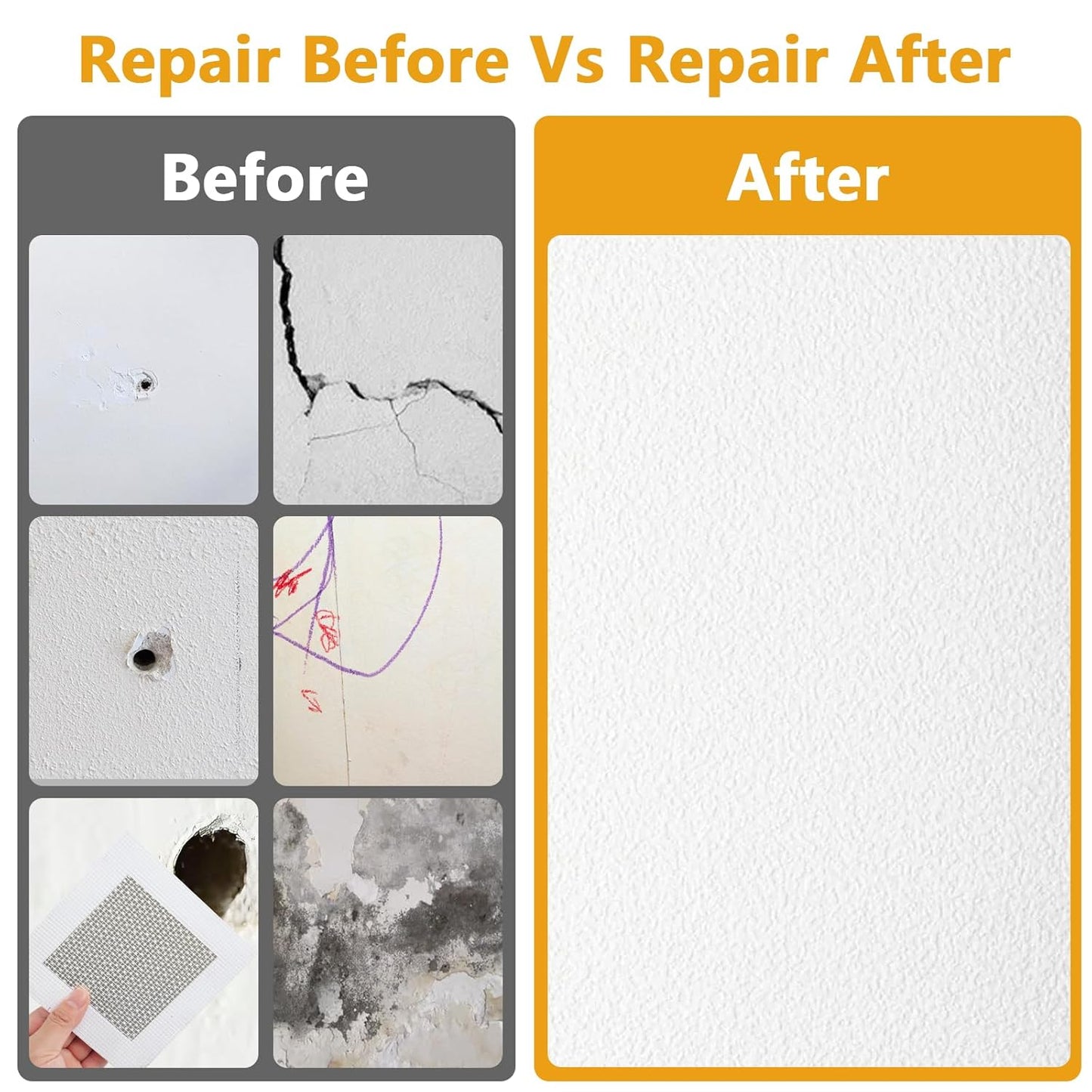 KURUI Drywall Repair Kit, 8.8oz Spackle Wall Repair Paste with Scraper, 6 Sandpaper Sheets & Self Adhesive Dry Wall Patch Kits, Easy Hole Filler for Drywall, Plaster and Home Repair