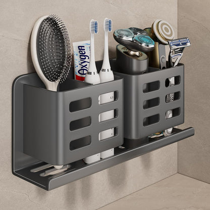 Aluminum Toothbrush Holder， Wall-Mounted，Bathroom Rack，4 Slot，Black | Bracket Shower Toothbrush Razor Holder Suitable for Toothbrush, Toothpaste, Razor and Comb etc Bathroom Storage