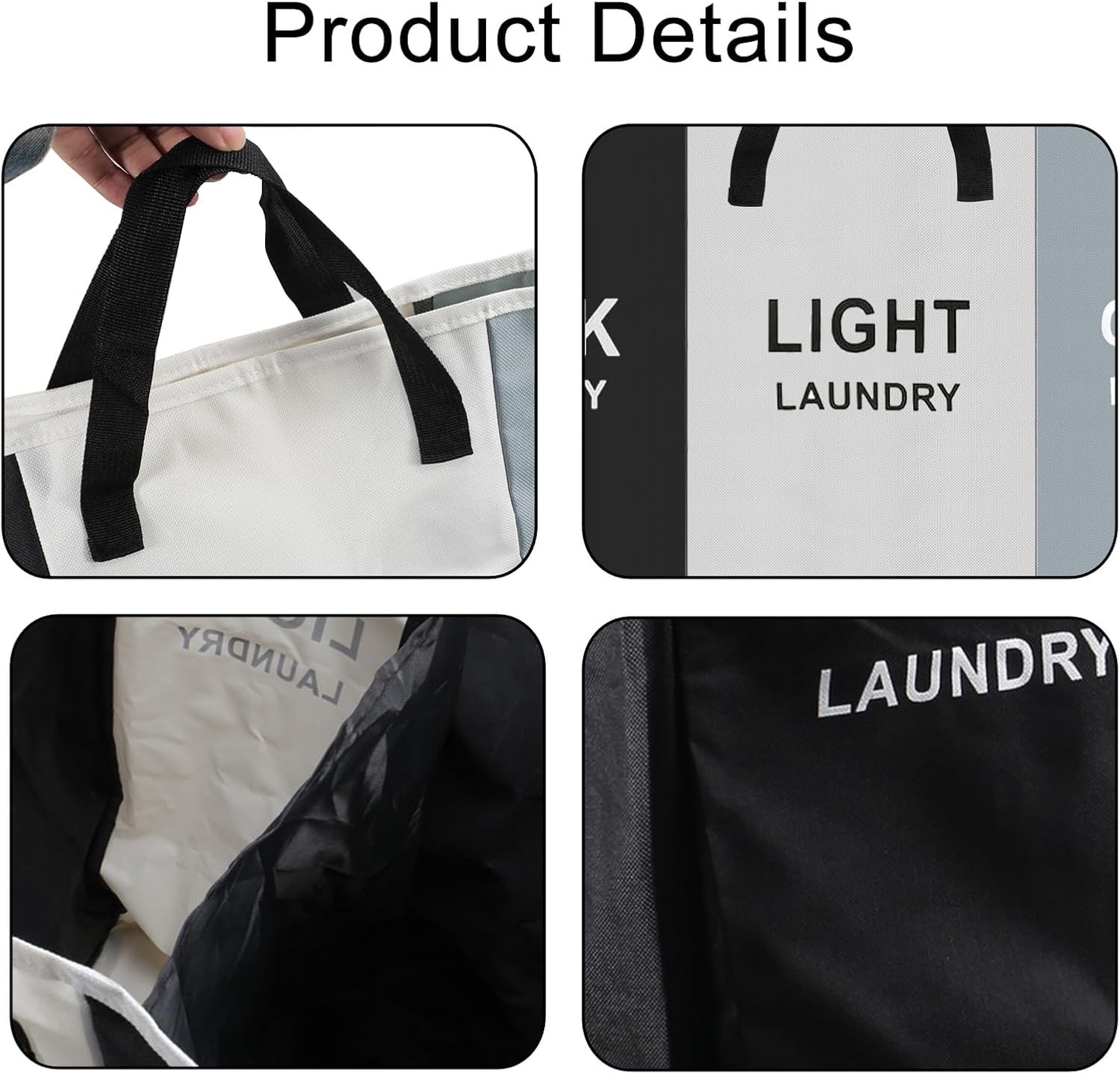 168L Laundry Hamper, Large Blanket Storage Basket Sorter 3 Section Bag Organizer for Dirty Clothes - Toys - Towel,15 X 23 X 28 inch Heavy Duty Laundry Cart Baskets (Black and white gray bag)