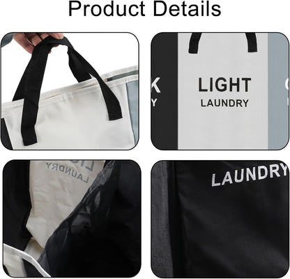 168L Laundry Hamper, Large Blanket Storage Basket Sorter 3 Section Bag Organizer for Dirty Clothes - Toys - Towel,15 X 23 X 28 inch Heavy Duty Laundry Cart Baskets (Black and white gray bag)