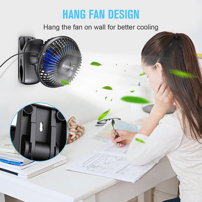 BESKAR Clip on Fan, Portable Small Desk Fans with Strong Airflow, 3 Speeds with Personal Fans Sturdy Clamp, Quiet Desk Fan & Clip Fan with USB Cord Powered - No Battery