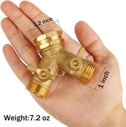 Garden Hose Splitter 2 Way Heavy Duty, Brass Faucet Adapter With Long Handle For Gardening Water Hose Shut Off Valve Hose Connector Fittings Outdoor Water Spigot Hose Bib Y Splitter