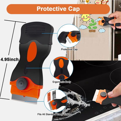 Heavy-Duty & Gentle Scraper Duo Kit | 2-in-1 Metal & Plastic Scraper Set with 20 Blades | Perfect for DIY, Kitchen Stovetop, Window Decals, Bathroom Caulk & Paint Removal