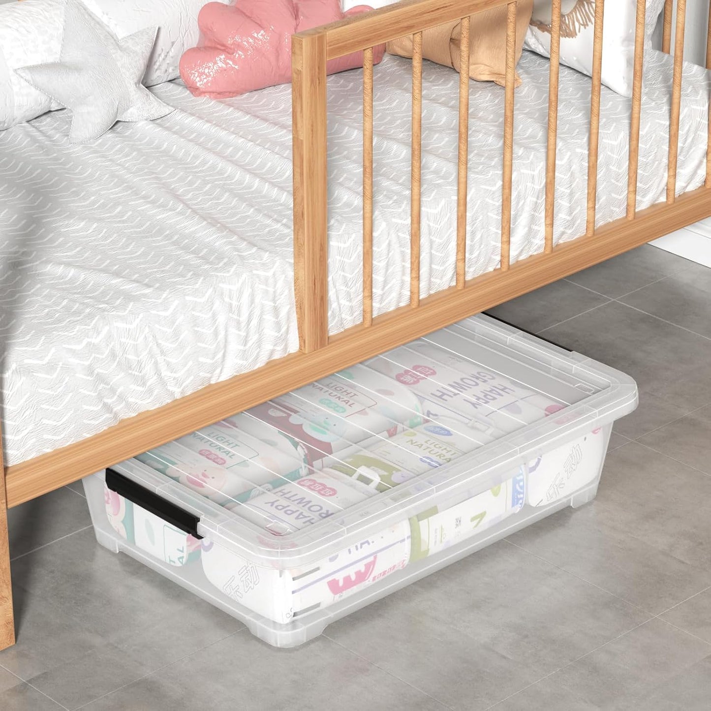 40 Quart Plastic Clear Underbed Storage Bin with Wheels, 3 Packs | Stackable Large Flat Under Bed Organization Boxes with Lids