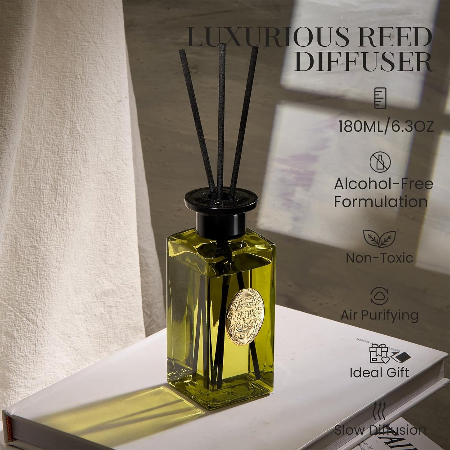 M&SENSE 6.3 oz Large Reed Diffuser Set | Lime+Basil Scent Oil Diffuser with Sticks | Hotel Collection Non-Toxic Home Fragrance |for Bedroom Bathroom Living Room - Colors B