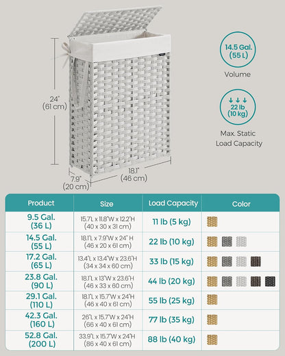 SONGMICS Laundry Hamper with Lid, 23.8 Gallon (90 L) Synthetic Rattan Clothes Laundry Basket with Lid and Handles, Foldable, Removable Liner, Chestnut Brown ULCB051K02