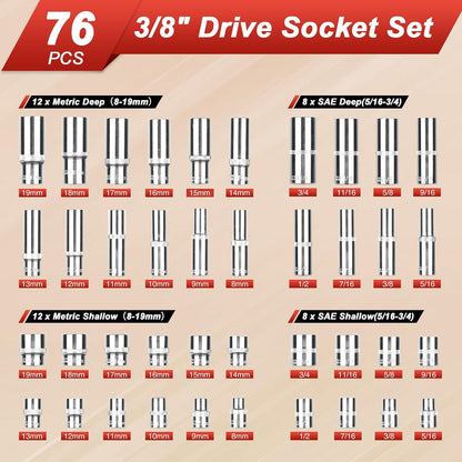 Egofine 46 Pieces 1/4 inch Drive Socket Ratchet Wrench Set, with Bit Socket Set Metric and Extension Bar for Auto Repairing and Household, with Storage Case