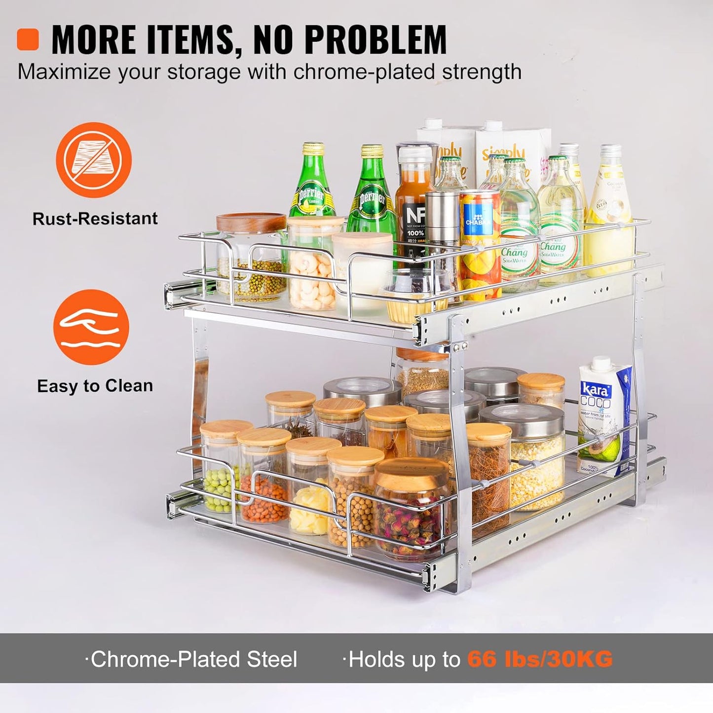 VEVOR Pull Out Cabinet Organizer, 12"W x 21"Dx15.2"H Heavy Duty Slide Out Pantry Shelves, Chrome-Plated Steel Roll Out Drawers for Home,13.5"Wx22"Dx19"H Inside Kitchen Cabinet, Bathroom, Under Sink