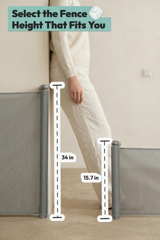 15.7" H Mesh Short Dog Gate, Extends Up to 59" W Retractable Pet Gate with Drill Installation, Small Dog Gate for Stairs, Easy Step Over Low Puppy Gate for Doorways Indoor Outdoor, White
