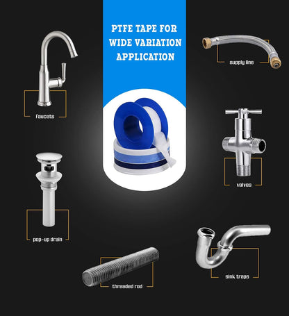 Supply Giant Plumbers PTFE Tape 1/2" W x 520" L Pipe Thread Tape, High Density Thread Sealant Tape Water Seal Plumbing Tape for Shower Head, Pipes, Gas Lines, Leak Prevention
