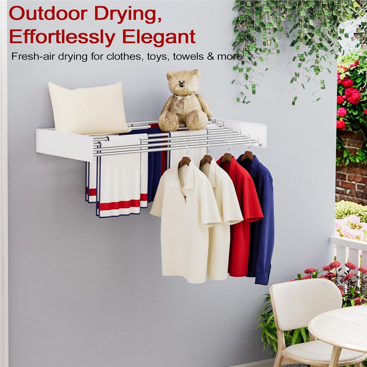 Wall Mounted Drying Rack 31.5", Foldable Laundry Drying Rack with Stainless Steel Rods, Retractable Laundry Space Saver for Indoor & Outdoor Use, Include Wall Template