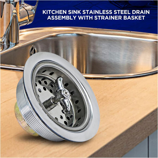 Highcraft 9763 Kitchen Sink (3-1/2 Inch) Stainless Steel Drain Assembly With Strainer Basket Spin and Seal With Threaded Stopper
