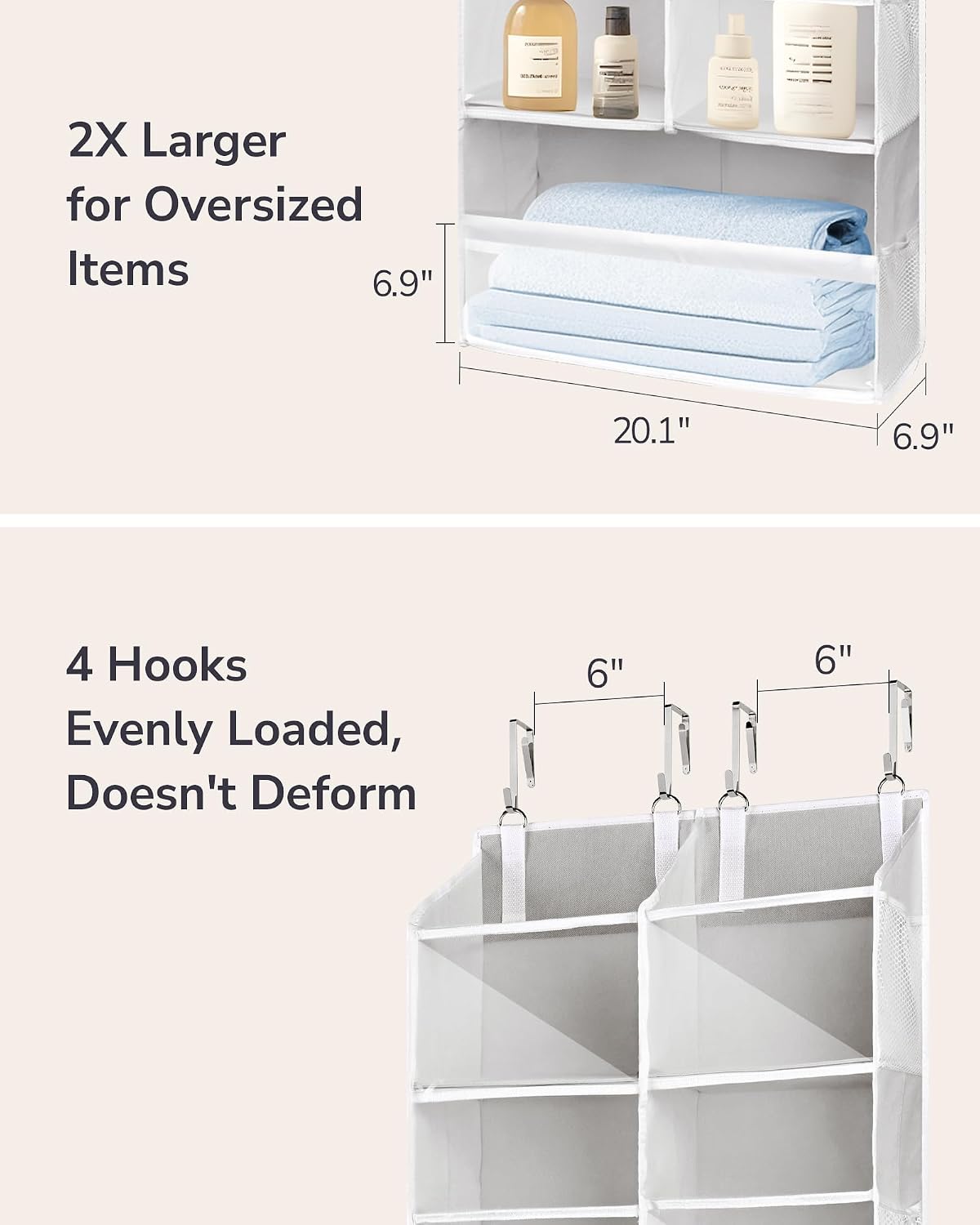 ULG Over the Door Organizer, 5-Tier Extra Large Hanging Storage with 10 Mesh Pockets, 100 lbs Capacity, Heavy Duty Door Organizer for Closet, Bedroom, Nursery Storage, Beige