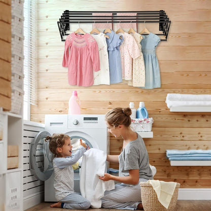 XL-31.5" Wall Mounted Clothes Drying Rack, 130 LBS Large Capacity Rustproof Retractable Clothes Rack, Collapsible Drying Rack Easy to Install with 7 Drying Rods, Space Saving for Laundry-White