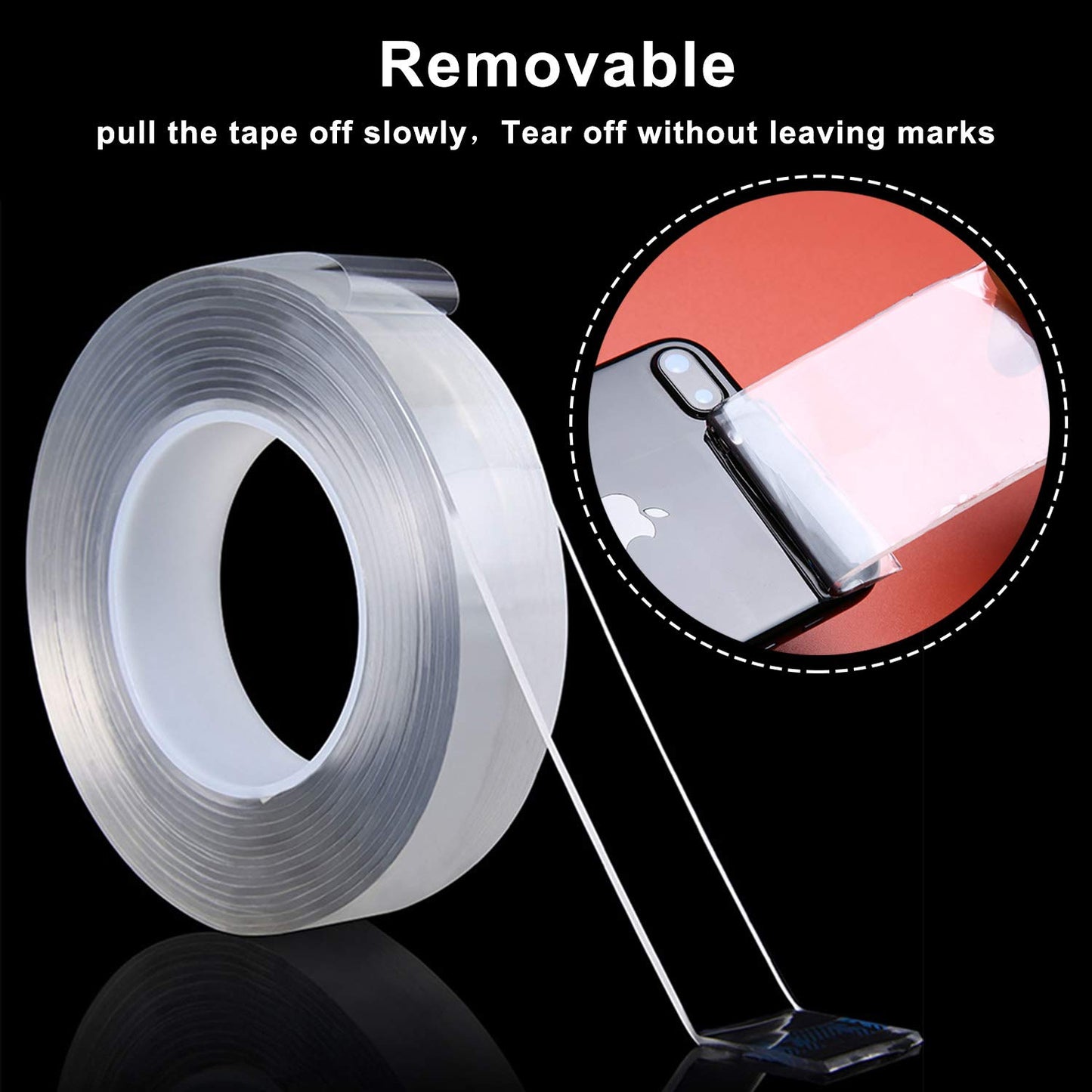Nano Double Sided Tape Heavy Duty, 16.4FT Multipurpose Strong Mounting Tape, Reusable Removable Washable Traceless Gel Grip Adhesive for Carpet, Poster Sticky Wall, Home, Office Decor.