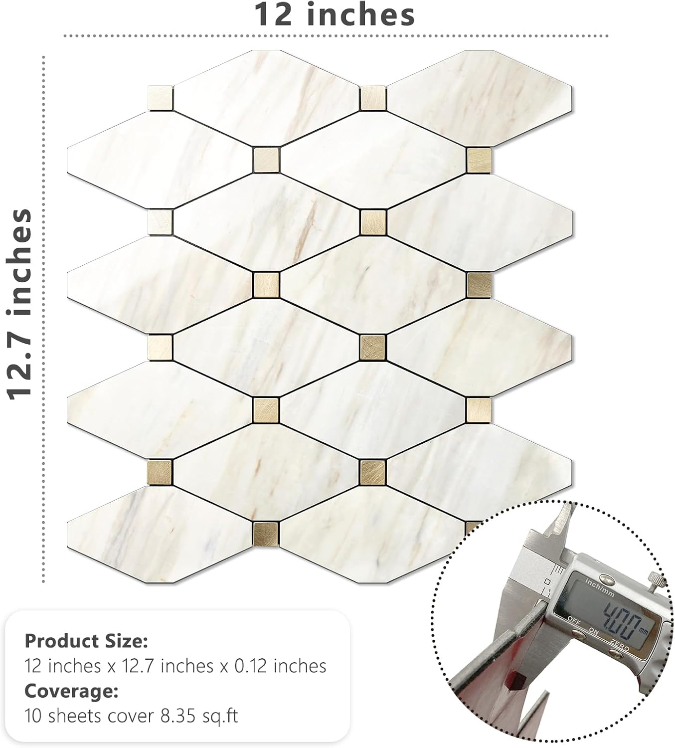 STICKGOO 10 Sheets Peel and Stick Backsplash, Polished Dolomite PVC Mixed Metal Gold Kitchen Backsplash, Stick on Backsplash Wall Tiles for Kitchen, Bathroom, RV