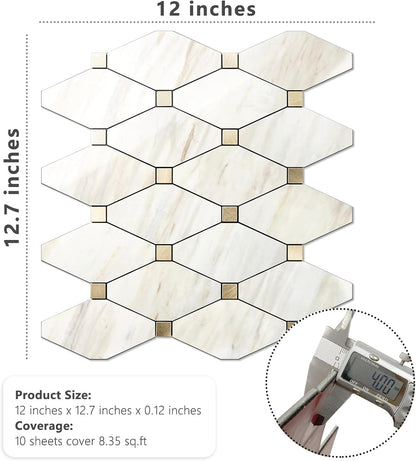 STICKGOO 10 Sheets Peel and Stick Backsplash, Polished Dolomite PVC Mixed Metal Gold Kitchen Backsplash, Stick on Backsplash Wall Tiles for Kitchen, Bathroom, RV
