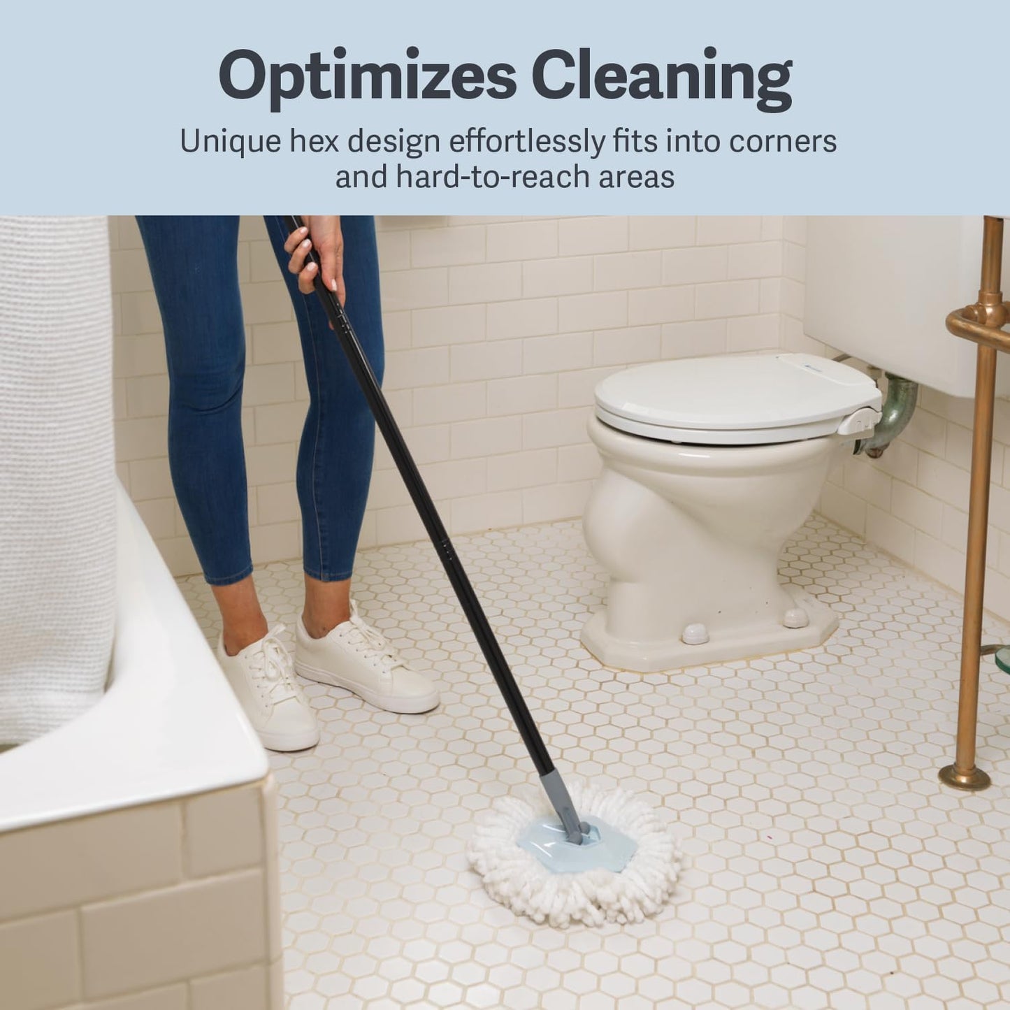 Casabella Spin Mop System with Extra Mop Head Refill - Two-Bucket Design with Splash Guard Built-in Measuring Cup and Scraper Tool with Easy Wring Pedal Spinner, 1.25-Gallon, Blue