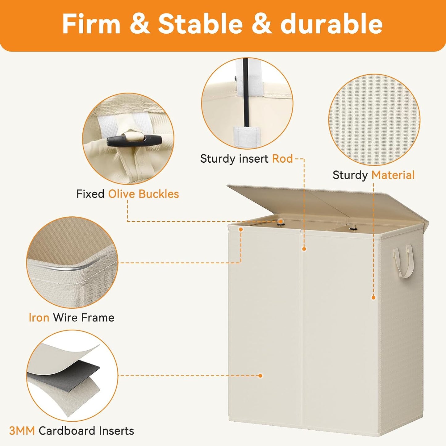 Chrislley 140L Laundry Hamper 2 Section, Double Laundry Basket with Lid, Large Dirty Clothes Hamper with Removable Liner Bags, Collapsible Laundry Organizer for Bedroom, Dorm,Beige