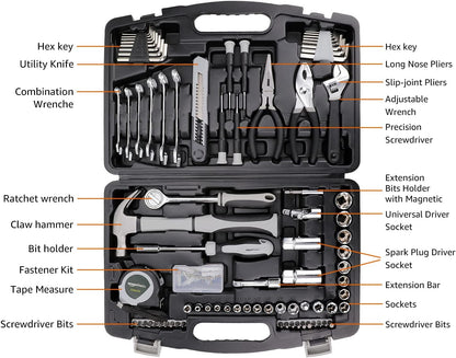 Amazon Basics 173-Piece General Household Hand Tool Set with Storage Case, Portable Tool Kit for Home Maintenance and Everyday Repairs