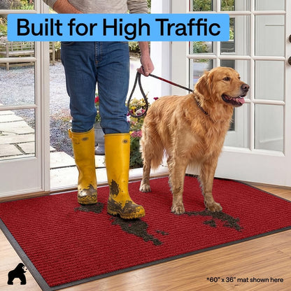 GORILLA GRIP Waterproof Traffic Guard Door Mat, Heavy Duty Entryway Mats, Strong Backing Commercial Utility Rugs for Office Hallway, Garage Floor and Home, Low Profile Carpet Runner, 29x17, Black
