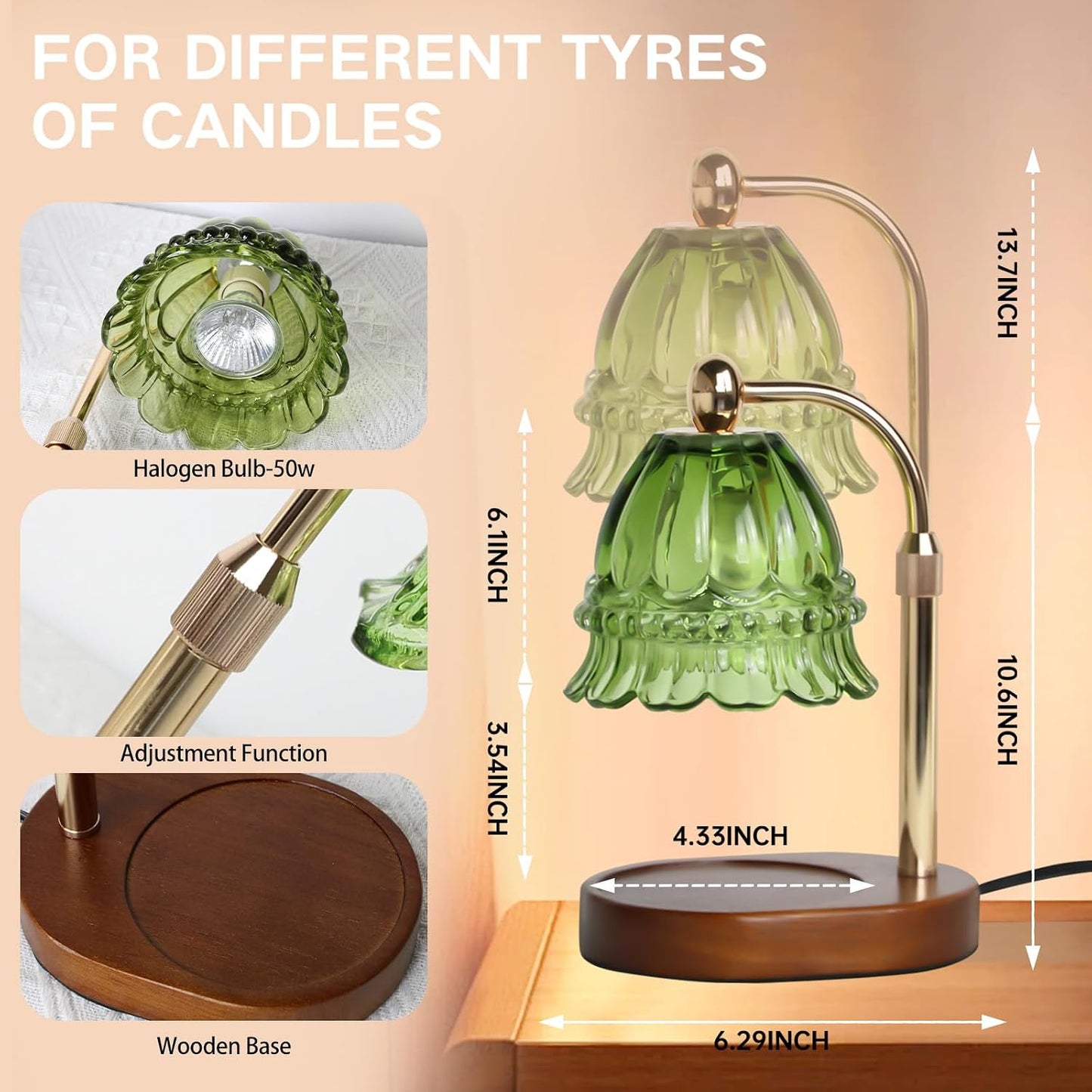 Fragrance Candle Warmer Lamp with 2 Bulbs Electric Candle Warmer with Timer & Dimmer for Home Decor