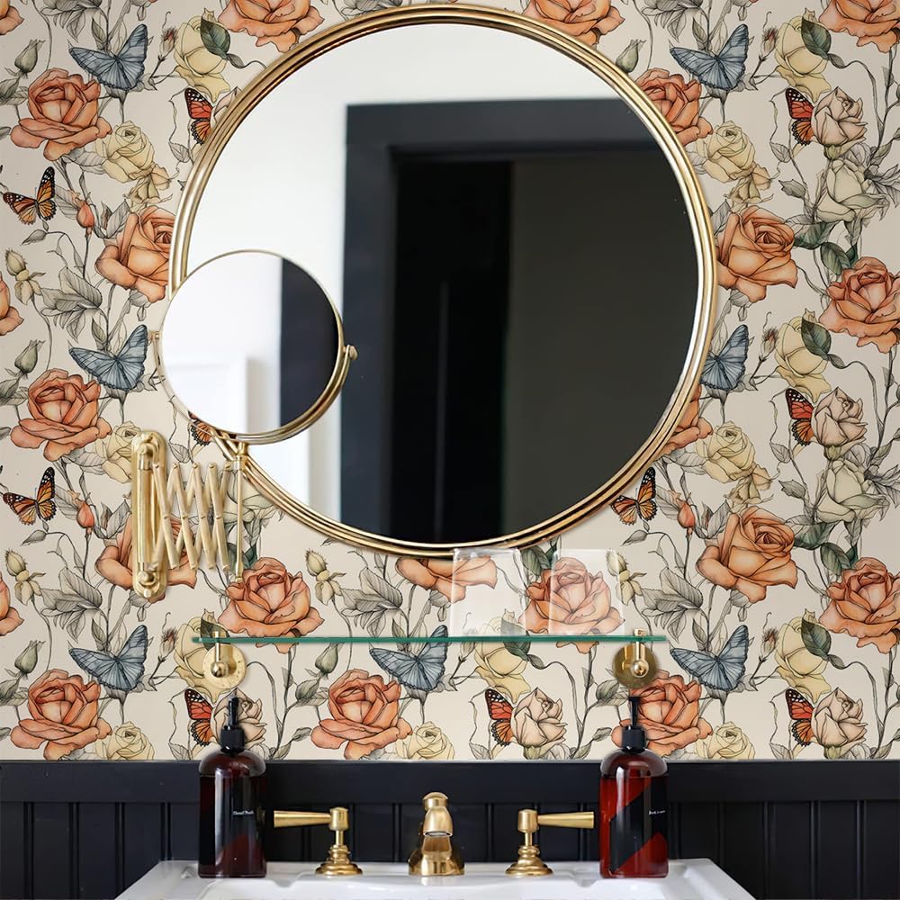 MuralPeel Dark Blue/Yellow Leaf Floral Peel and Stick Wallpaper Vintage Easy Peel Off Self Adhesive Removable Stick on Wall Paper for Kitchen Cabinet Renter Friendly