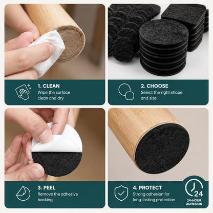 60 Pack Felt Furniture Pads for Hardwood Floors – Self Adhesive Chair Leg Floor Protectors, Round & Square Felt Pads for Furniture Legs, Black