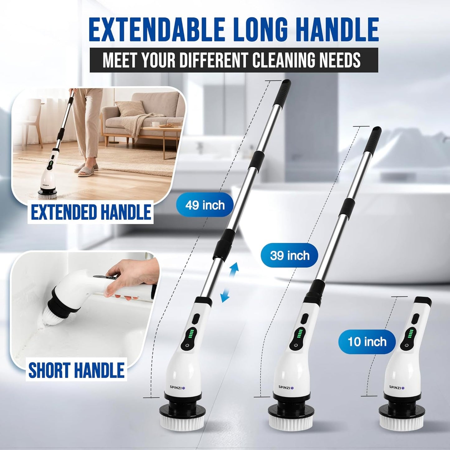 Electric Spin Scrubber Cordless Electric Cleaning Brush with LCD Power Display 9 Replaceable Heads Dual Speed IPX7 Waterproof Electric Scrubber for Cleaning Bathroom Tiles Floor Kitchen & Car